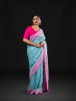 Mint Blue Handwoven Georgette Silk Saree with Silver Zari Weaves - Image 4
