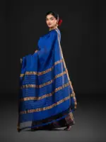 Royal Blue Mangalgiri silk saree with Kanchi silk border - Image 4