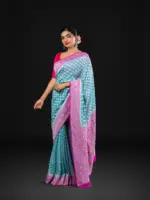 Mint Blue Handwoven Georgette Silk Saree with Silver Zari Weaves - Image 3