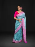 Mint Blue Handwoven Georgette Silk Saree with Silver Zari Weaves - Image 2