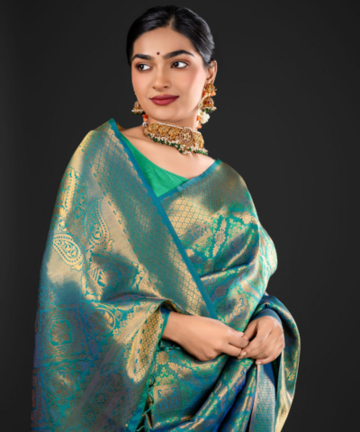 Emerald Green Banarasi Silk Saree with Gold Zari Weaves