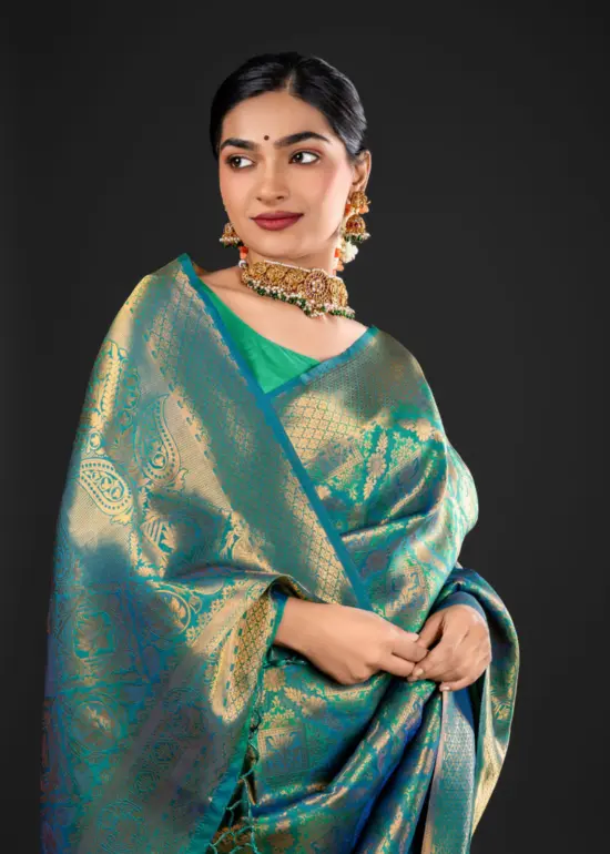 Emerald Green Banarasi Silk Saree with Gold Zari Weaves