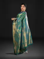 Emerald Green Banarasi Silk Saree with Gold Zari Weaves - Image 4