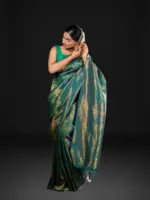 Emerald Green Banarasi Silk Saree with Gold Zari Weaves - Image 3