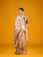 Lilac Tissue Silk Saree highlighted with Gota Detailing