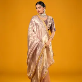 Lilac Tissue Silk Saree highlighted with Gota Detailing