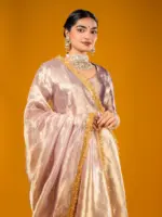 Lilac Tissue Silk Saree highlighted with Gota Detailing - Image 4