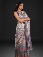 Ombre Purple Tissue Silk Saree with Gold Zari Weaves - Image 4