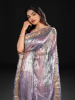Ombre Purple Tissue Silk Saree with Gold Zari Weaves - Image 2