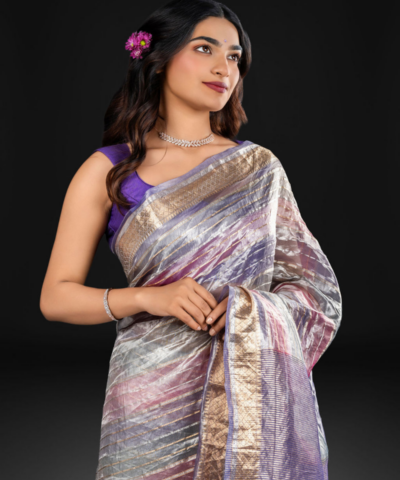 Ombre Purple Tissue Silk Saree with Gold Zari Weaves