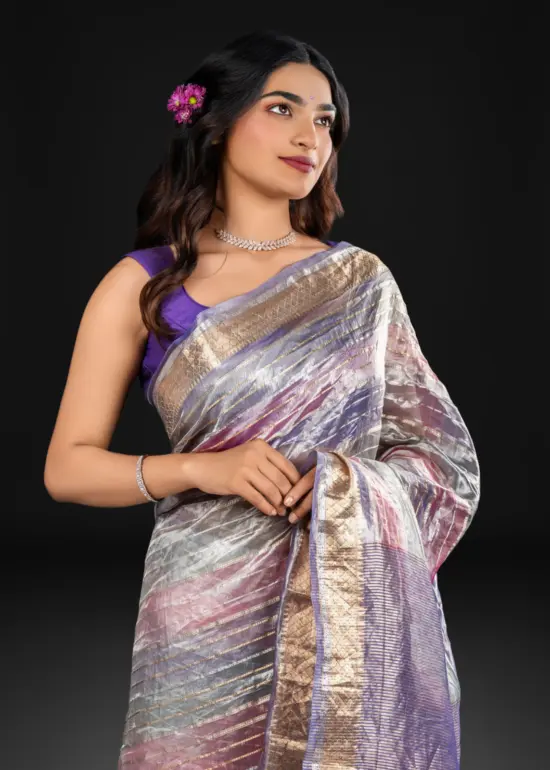 Ombre Purple Tissue Silk Saree with Gold Zari Weaves