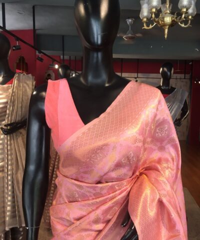 Pink Banarasi Silk Saree with Gold Zari Weaves