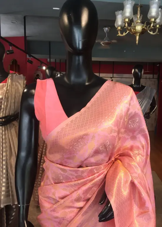 Pink Banarasi Silk Saree with Gold Zari Weaves