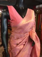 Pink Banarasi Silk Saree with Gold Zari Weaves - Image 2