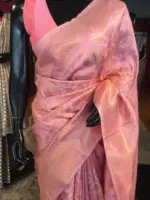 Pink Banarasi Silk Saree with Gold Zari Weaves - Image 4
