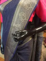 Navy Blue Chiffon Silk Saree with Gold Zari Weaves - Image 4