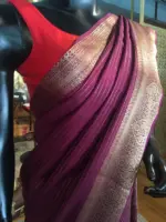 Wine Chiffon Silk Saree with Gold Zari Weaves - Image 2