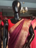 Wine Chiffon Silk Saree with Gold Zari Weaves
