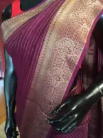 Wine Chiffon Silk Saree with Gold Zari Weaves - Image 4