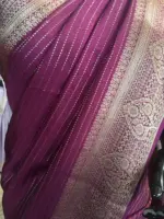 Wine Chiffon Silk Saree with Gold Zari Weaves - Image 3