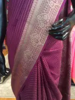 Wine Chiffon Silk Saree with Gold Zari Weaves - Image 6