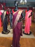 Wine Chiffon Silk Saree with Gold Zari Weaves - Image 7
