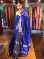 Royal Blue Mangalgiri silk saree with Kanchi silk border - Image 2