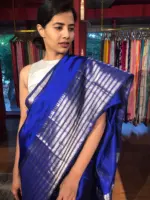 Royal Blue Mangalgiri silk saree with Kanchi silk border
