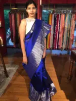 Royal Blue Mangalgiri silk saree with Kanchi silk border - Image 4