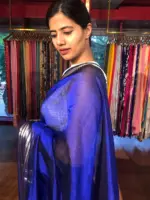 Royal Blue Mangalgiri silk saree with Kanchi silk border - Image 6
