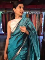 Ocean Blue Mangalagiri Silk Saree with Silver Zari Weaves