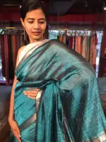 Ocean Blue Mangalagiri Silk Saree with Silver Zari Weaves - Image 2