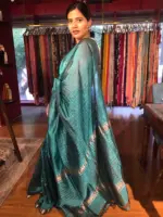 Ocean Blue Mangalagiri Silk Saree with Silver Zari Weaves - Image 4
