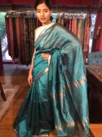 Ocean Blue Mangalagiri Silk Saree with Silver Zari Weaves - Image 3