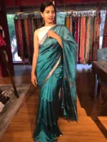 Ocean Blue Mangalagiri Silk Saree with Silver Zari Weaves - Image 5