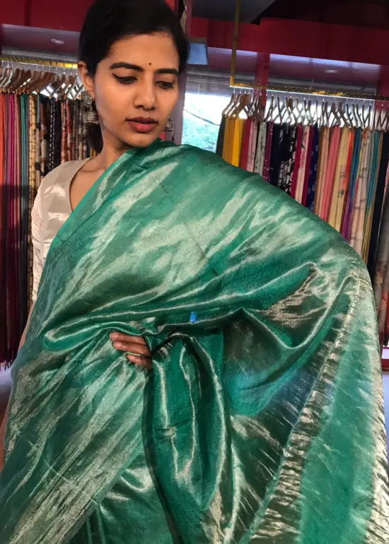 Turquoise Tissue Silk Saree