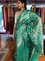 Turquoise Tissue Silk Saree - Image 3