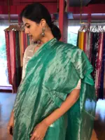 Turquoise Tissue Silk Saree - Image 5