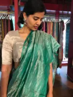 Turquoise Tissue Silk Saree - Image 7