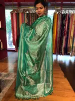 Turquoise Tissue Silk Saree - Image 9