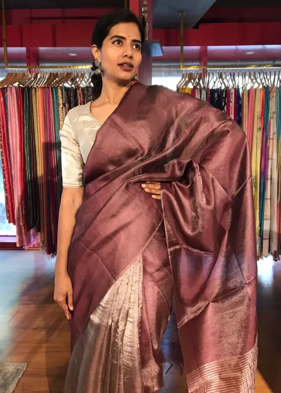Burgundy Tissue Silk Saree