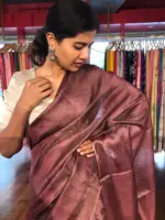 Burgundy Tissue Silk Saree - Image 2