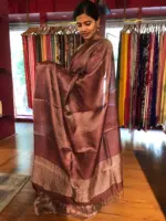 Burgundy Tissue Silk Saree - Image 3