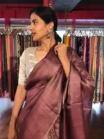 Burgundy Tissue Silk Saree - Image 4