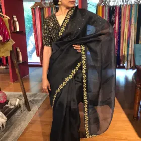 Black Embroidered Organza Saree