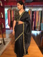 Black Embroidered Organza Saree - Image 3