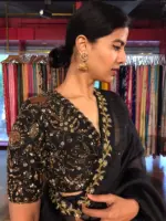 Black Embroidered Organza Saree - Image 5