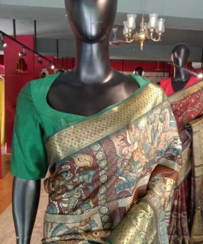 Multicolor Printed Dola Silk Saree with Zari Border