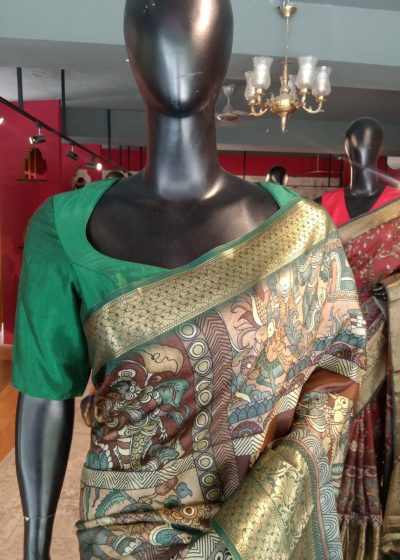 Multicolor Printed Dola Silk Saree with Zari Border