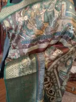 Multicolor Printed Dola Silk Saree with Zari Border - Image 3